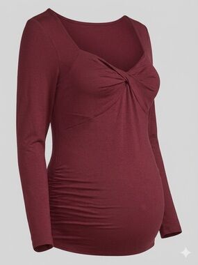 Old Navy Women's Maternity Long-Sleeve Twist Front Top - Burgundy